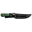 Puma TEC Gürtelmesser, Stahl 3Cr13, satinierte Klinge, grüne Micartaschalen, Fingerschutz, Schwarze Lederscheide