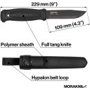Morakniv Garberg Full Tang Messer mit fester Klinge aus Karbonstahl, 10,9 cm, Polyscheide, Schwarz