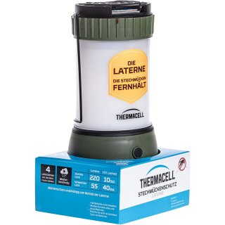 Thermacell MR-CLE Campinglampe mit Mückenschutz - Batteriebetriebene LED Lampe zur effektiven Mückenabwehr - Reduziert Mücken, Gelsen und Schnaken um bis zu 98% - 101 x 101 x 180 mm - Olivgrün, Olive