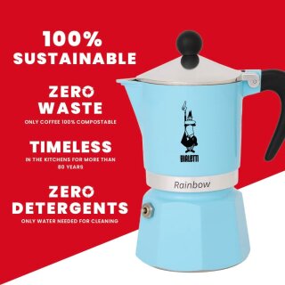 Bialetti 5042 Rainbow Caffettiera Colorata, Alluminio, Azzurro, 3 Tassen, Hellblau