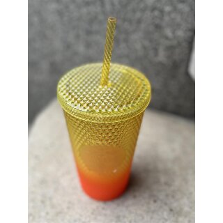 Starbucks Studded Ombre Grande Tumbler Orange Becher Bling Gelb 473ml