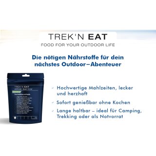 Trekn Eat Gemüsebällchen mit Nudeln - Ready to Eat - Sofort verzehrfertig ohne Kochen - Outdoor Mahlzeit mit natürlichen Zutaten - Lang haltbar & ideal für Camping, Trekking & Notvorrat