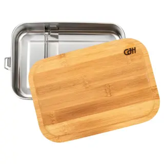 CJH Edelstahl Lunch Box L, Bambus-Deckel, Fachteiler
