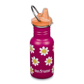 355ml Kid Kanteen®Classic Narrow (Sippy Cap) Happy Flowers Rot + Blume