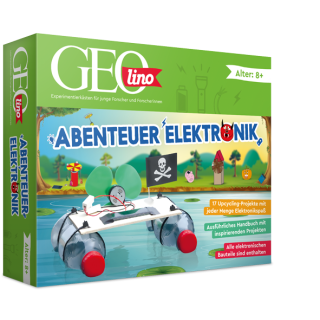 FRANZIS GEOlino Experimentierkasten Abenteuer Elektronik, Set mit Solarmodul, LEDs, Solarmotor, Propeller, Handbuch und weiterem Zubehör, ab 8 Jahren, keine Vorkenntnisse nötig