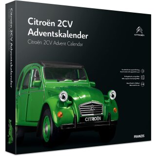 FRANZIS 55154 - Citroen 2CV Adventskalender grün, Metall Modellbausatz im Maßstab 1:32, inkl. Soundmodul und 50-seitigem Begleitbuch