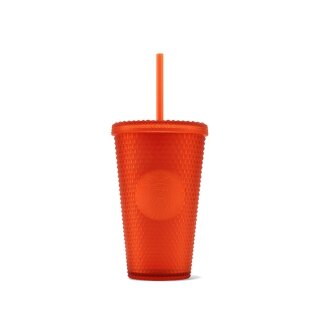 Starbucks Cold Cup Tumbler Grid Orange 473 ml mit Trinkhalm