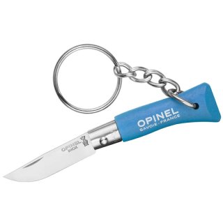 Opinel Mini-Messer, Schlüsselanhänger, Stahl 12C27, rostfrei, blauer Holzgriff