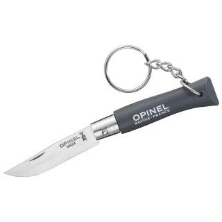 Opinel Mini-Messer, Schlüsselanhänger, Stahl 12C27, rostfrei, grauer Holzgriff
