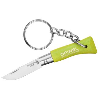 Opinel Mini-Messer, Schlüsselanhänger, Stahl 12C27, rostfrei, grüner Holzgriff