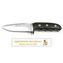 PUMA Jagdmesser SAUBART, rostfreier Sandvik-Stahl 14C28N,, Grenadill-Holzgriffschalen, Neusilberknebel, Lederscheide