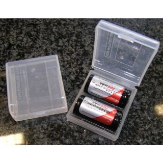 AmpMax 2er Akkuschutzbox / Schutzbox für 16340 Akkus / CR123 Batterien